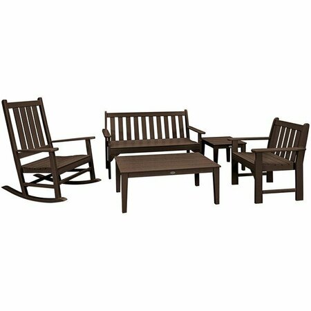 POLYWOOD Vineyard 5-Piece Mahogany Bench and Rocking Chair Set 633PWS3571MA